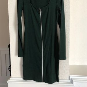 Green zipper midi dress